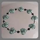  Green Czech glass, Black Spinel and Sterling Silver Leaf bracelet