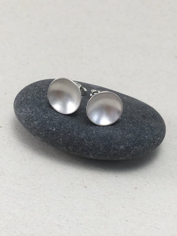 Matte Satin Finish Sterling Silver Dome Stud Earrings