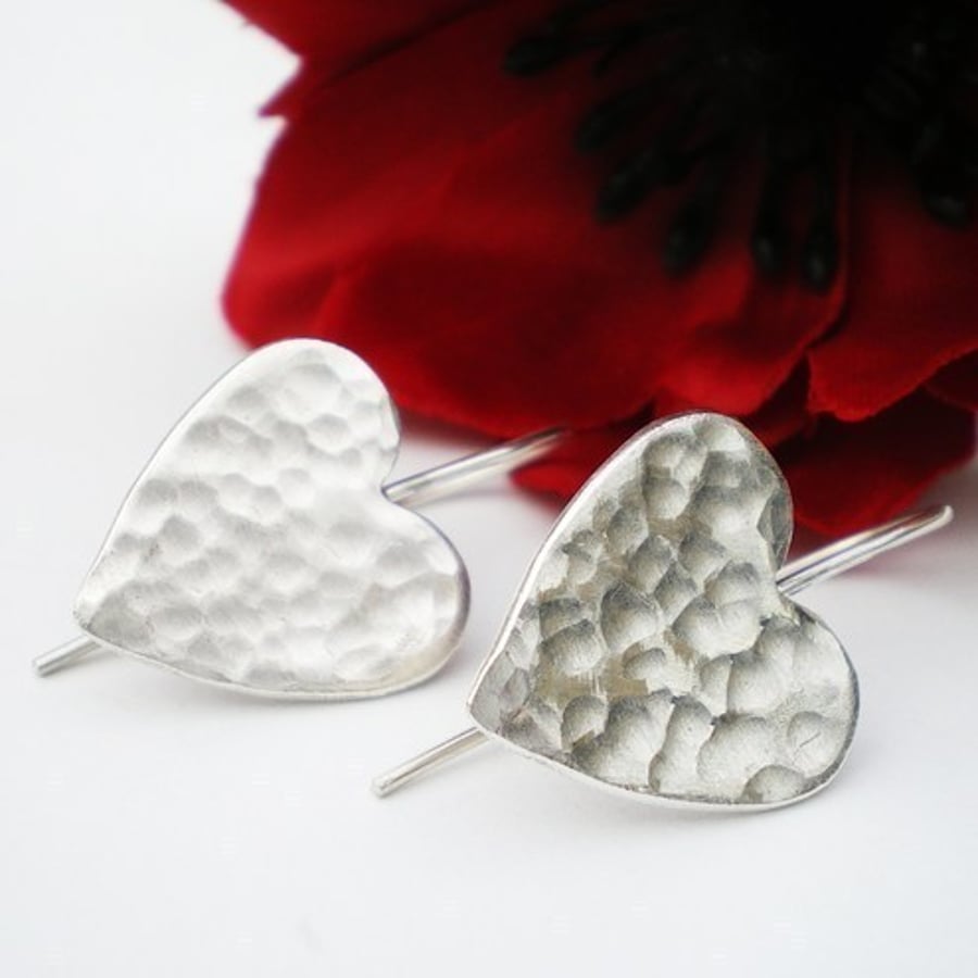 Silver Love Heart Textured Earrings