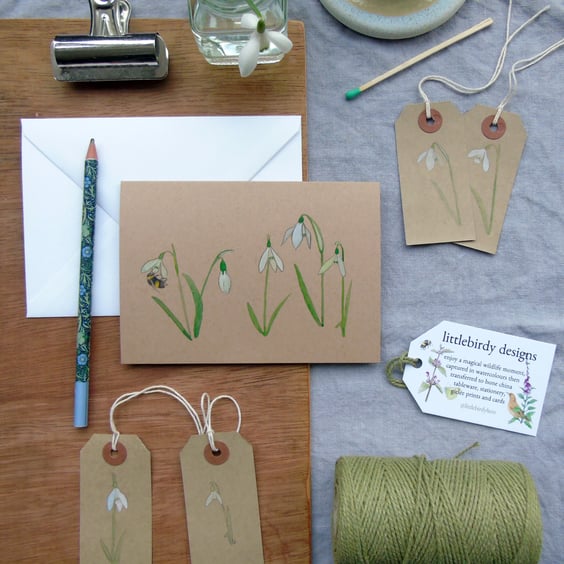 Snowdrops Hand finished Greetings card 