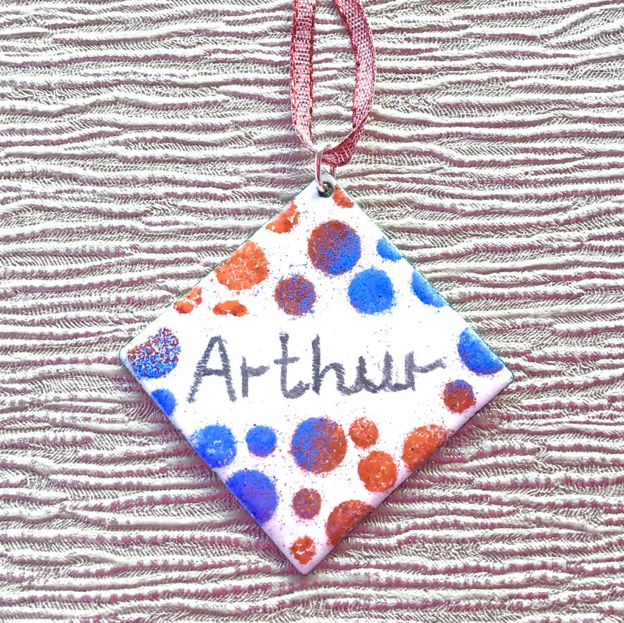  Enamelled Christmas Decoration with Handwritten Name & Personalised Message.