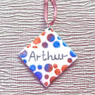  Enamelled Christmas Decoration with Handwritten Name & Personalised Message.