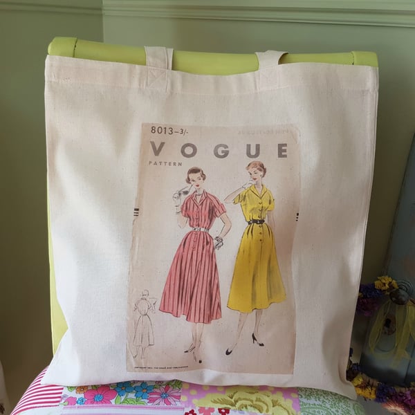 Vintage Vogue Sewing Pattern Print Cotton Project Bag