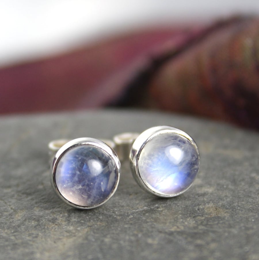 Moonstone studs sterling silver , gemstone studs