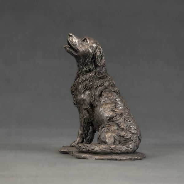 Sitting Retriever Dog Statue Small Bronze Resin Sculpture