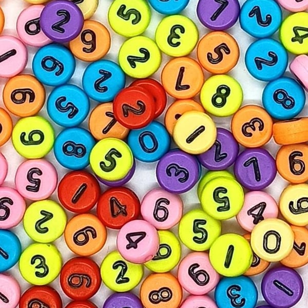 100, 500, 1000pcs 7x4mm Flat Round Solid Multicoloured mixed 0-9 Acrylic Numbers