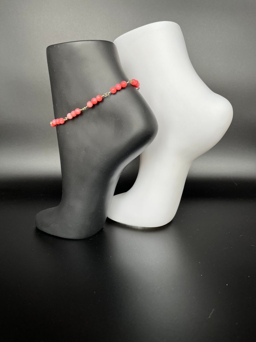 Peach and gold anklet