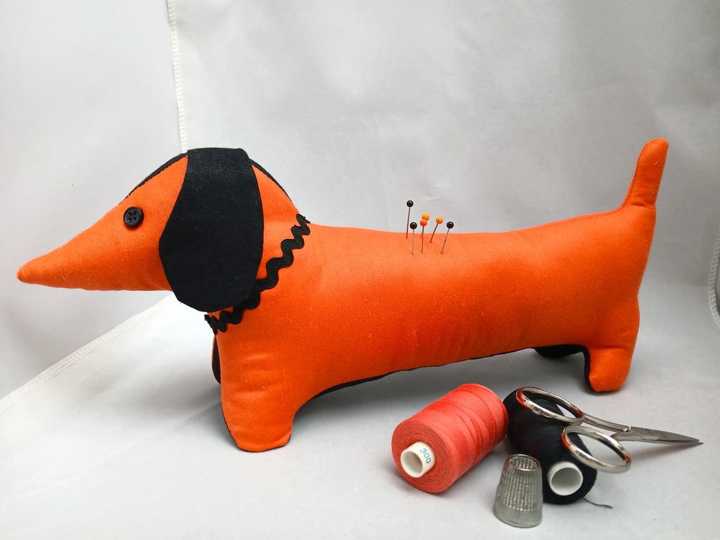 Pin Cushion Sausage Dog in  Orange and Black