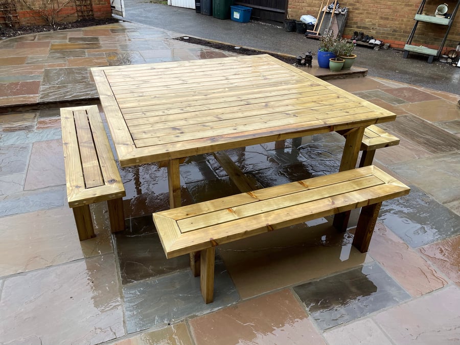 Square Garden Table and Benches