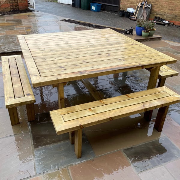 Square Garden Table and Benches