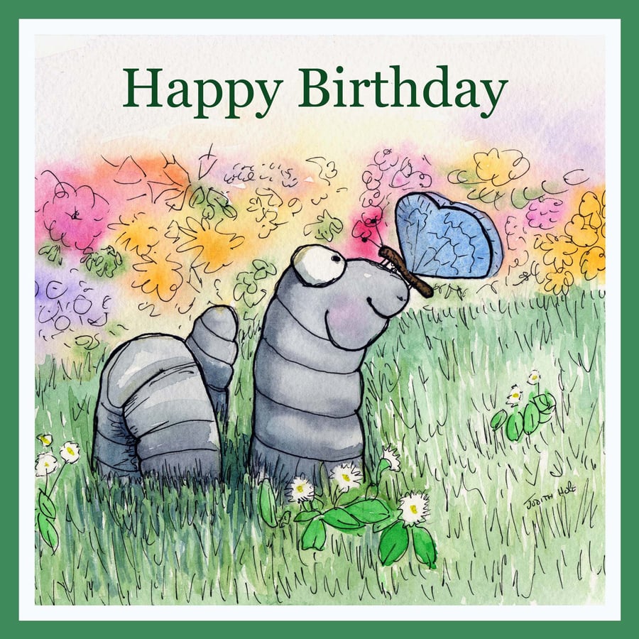 Wilson Worm Happy Birthday Card or Blank