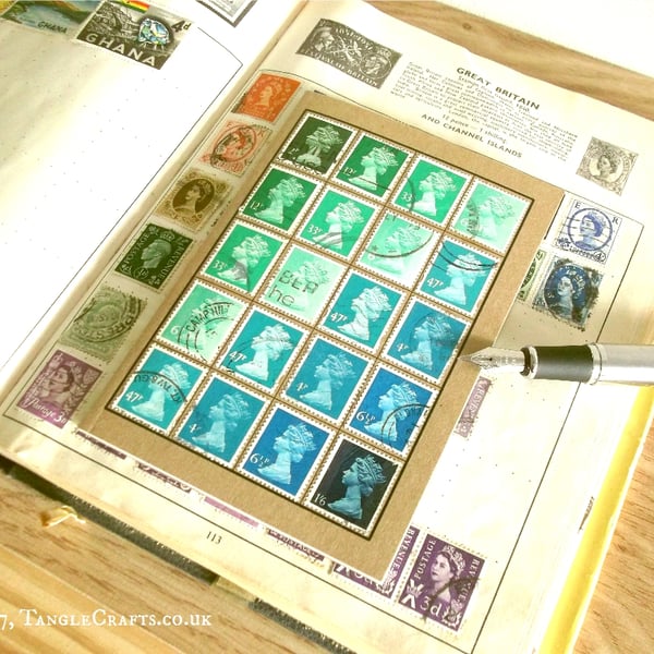 Sea Blue-Green Retro GB Stamp Notebook, A6 - Eco Friendly Office Gift