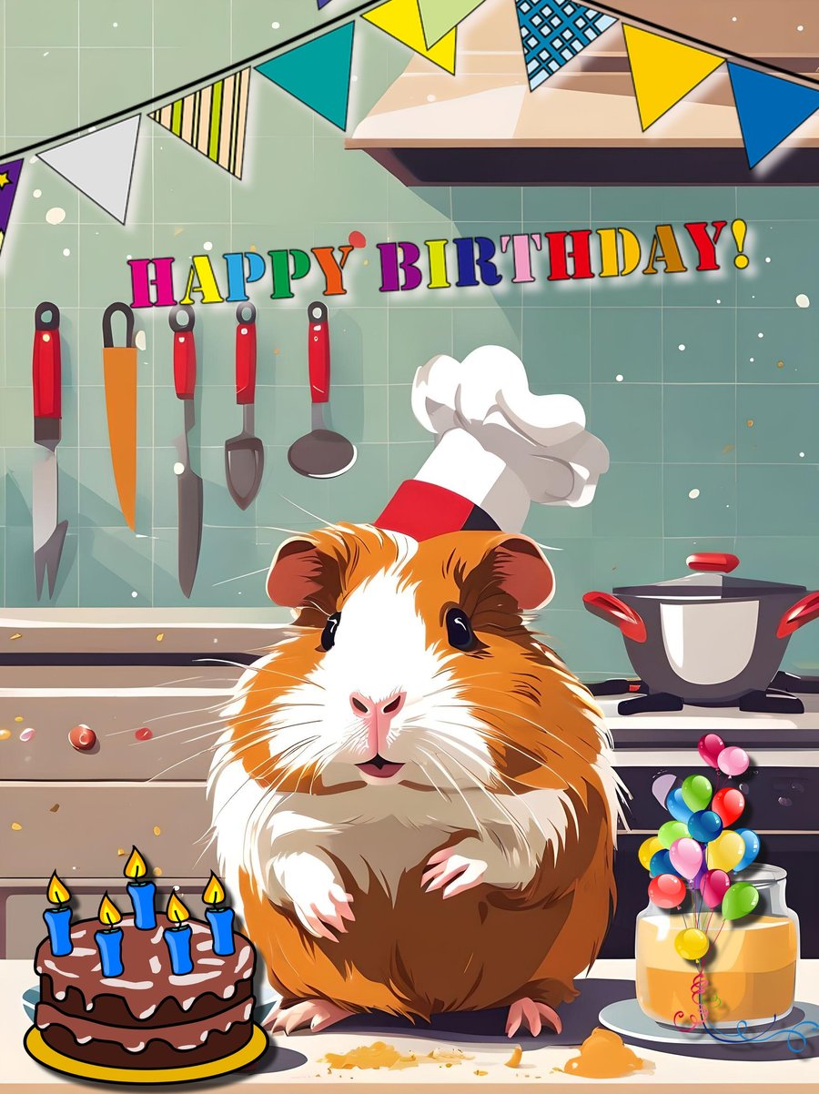 Happy Birthday Guinea Pig Chef Card A5