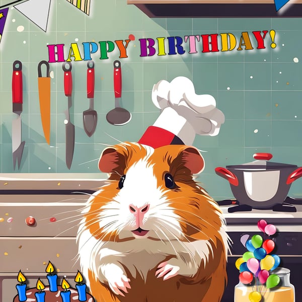 Happy Birthday Guinea Pig Chef Card A5