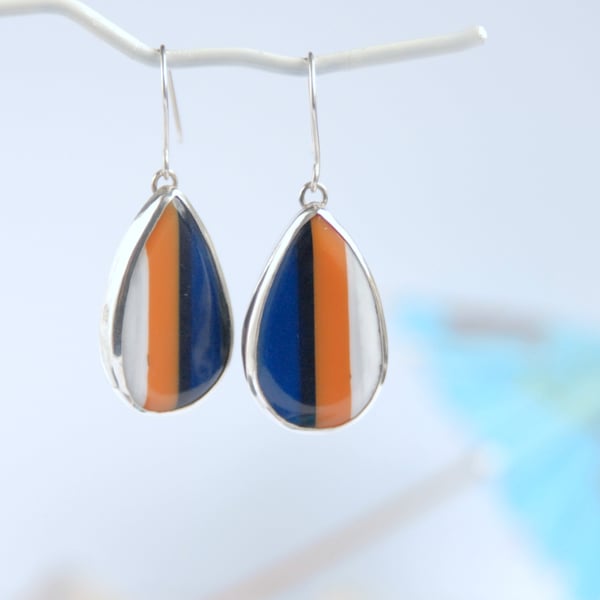 Cornish surfite earrings - blue and orange