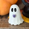 Small Ceramic ghost with a purple heart