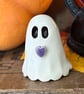 Small Ceramic ghost with a purple heart