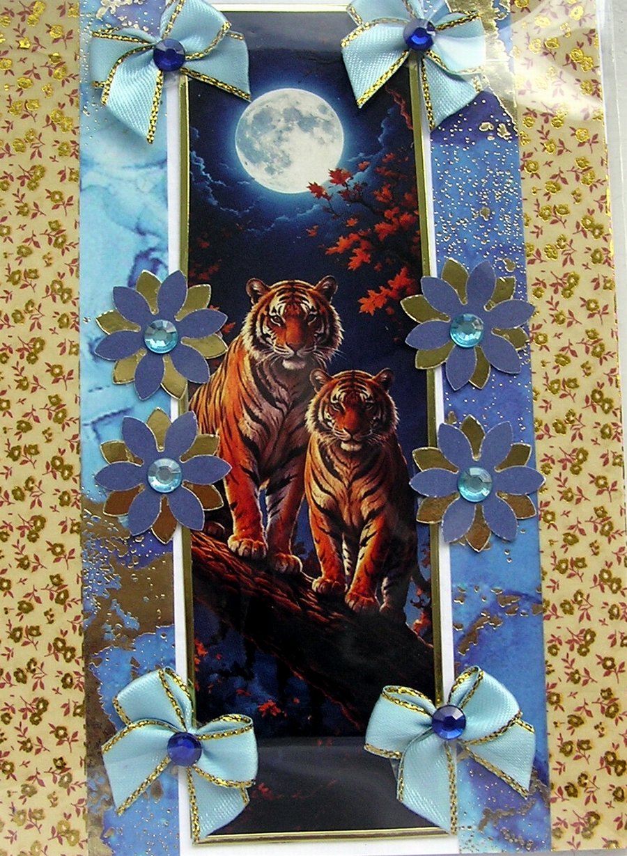 Hand Crafted Decoupage Greeting Card - Blank - 3415 Tiger Wildlife Animal
