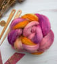 Hand Dyed Wool Top Roving, Merino Flax Silk blend for Spinning and Felting