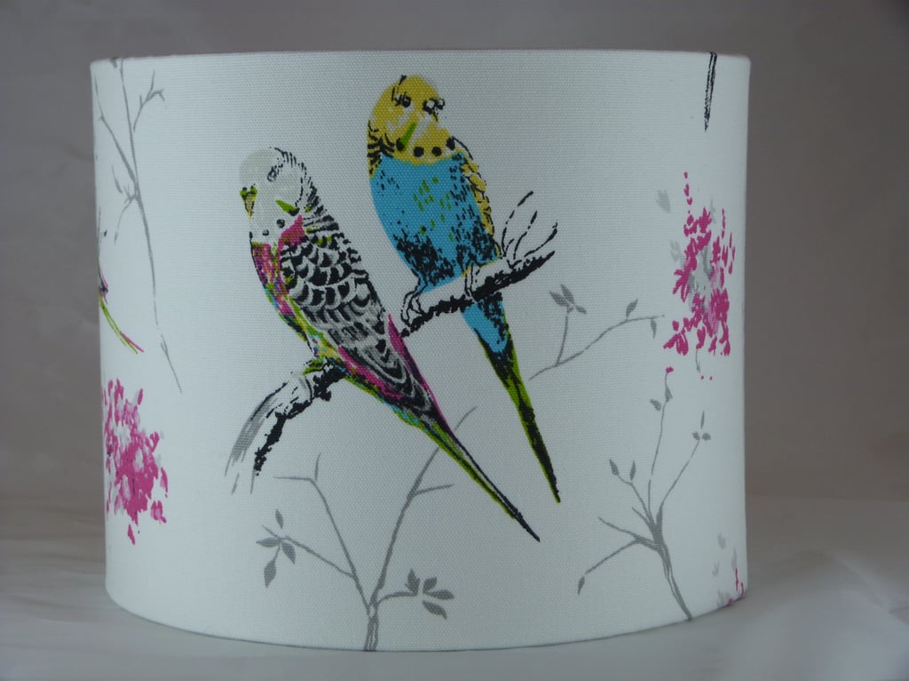 Handmade Drum Lampshade 30cm Blendworth Chirpy Budgie Fabric