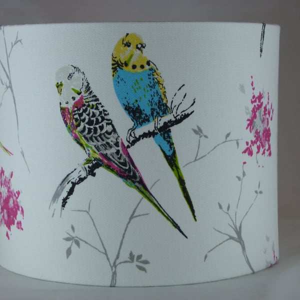 Handmade Drum Lampshade 30cm Chirpy Budgie Fabric