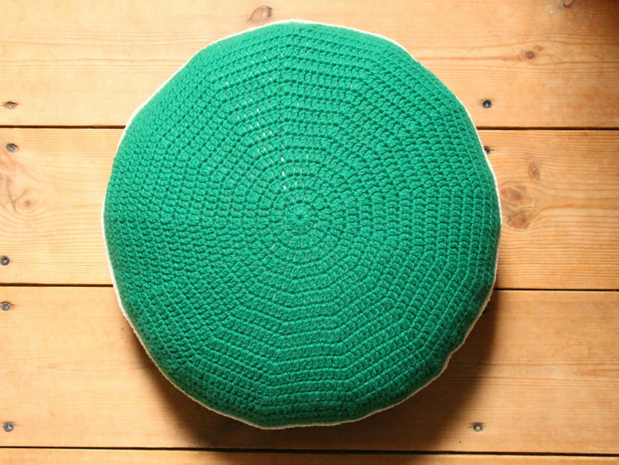 Forest Green Crocheted Round Cushion 