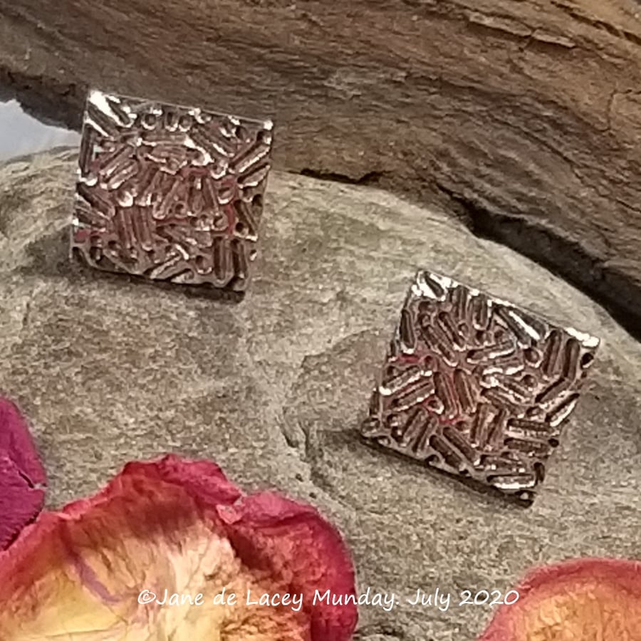 Fine Silver Square Clip on Earrings (ON SALE - HALF PRICE)