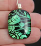 Fresh Green Leaves Dichroic Glass Pendant Necklace:  Fused Glass pendant F17 - Image 8
