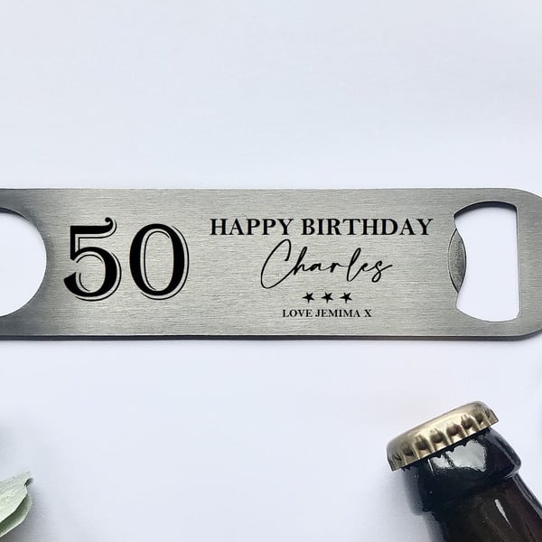 Personalised happy birthday gift, birthday beer bottle opener, milestone birthda