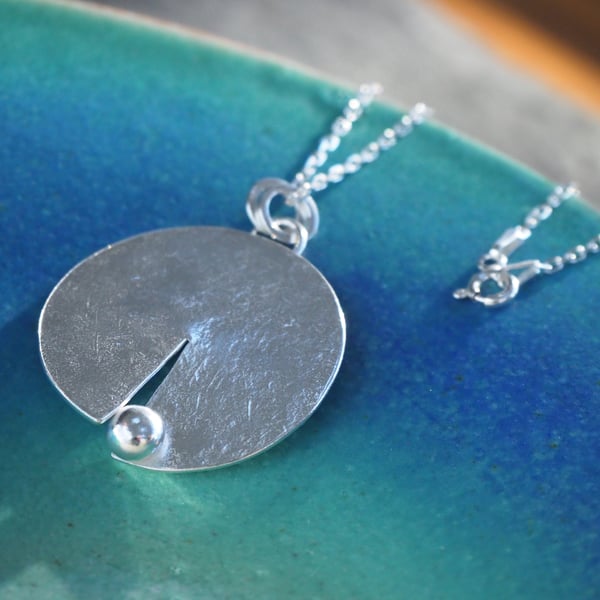 Silver pendant, hammered disc necklace, silver chain, choice of length