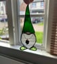 St Patricks Day cute green gnome in stained glass