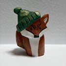 Mini Hand Carved Wooden Fox Sculpture – One of a Kind Folk Art Figure