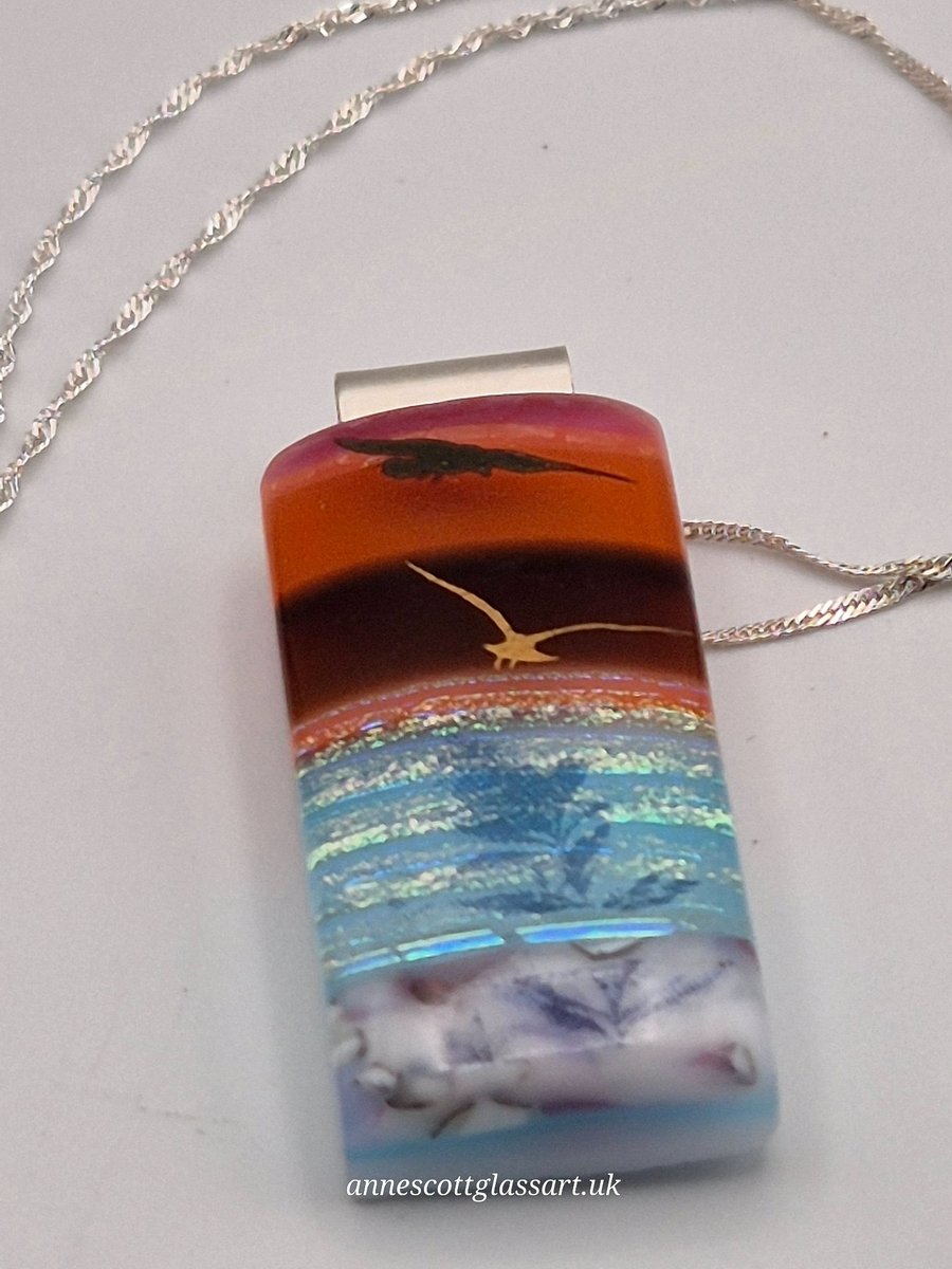 Sunset Over Water (11) Seascape Fused Glass Pendant