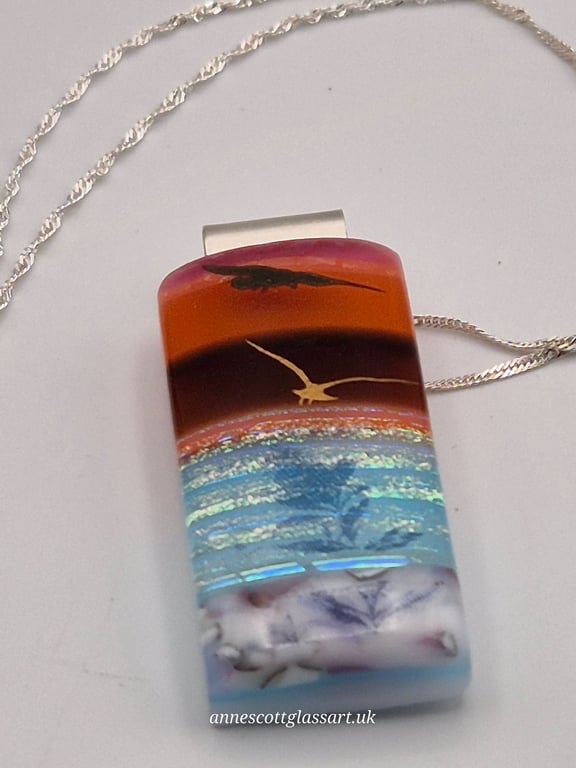 Sunset Over Water (11) Seascape Fused Glass Pendant