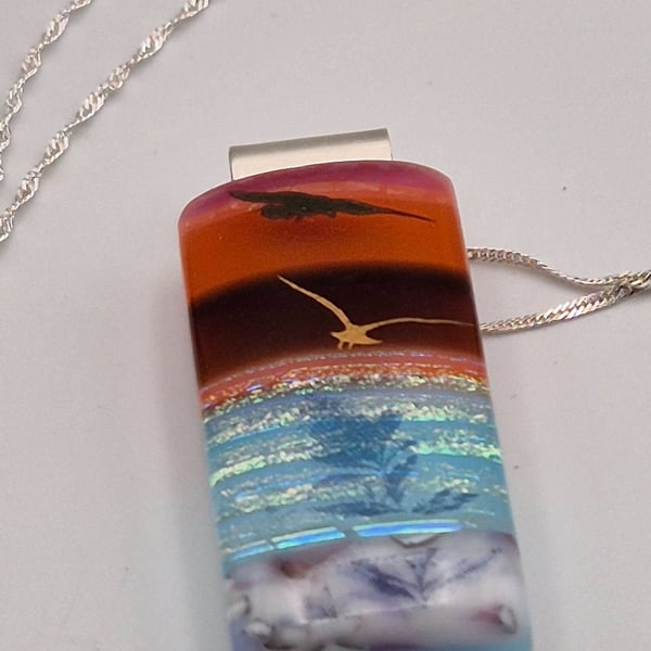 Sunset Over Water (11) Seascape Fused Glass Pendant