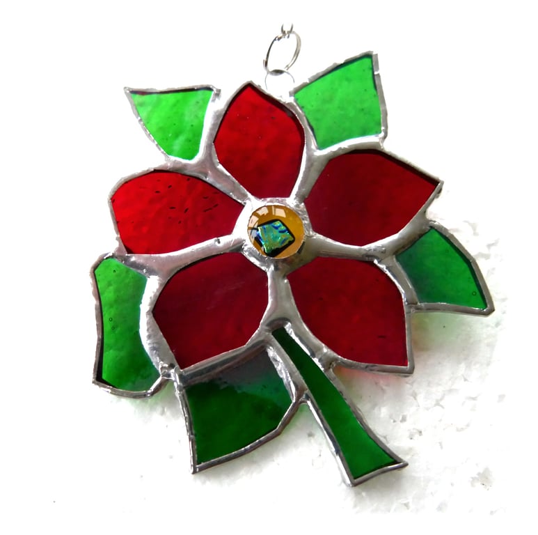 Clematis Suncatcher Stained Glass Flower Red