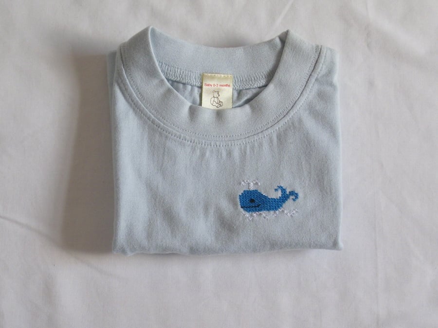  Whale, T-shirt ,Age 0-3 months, hand embroidered