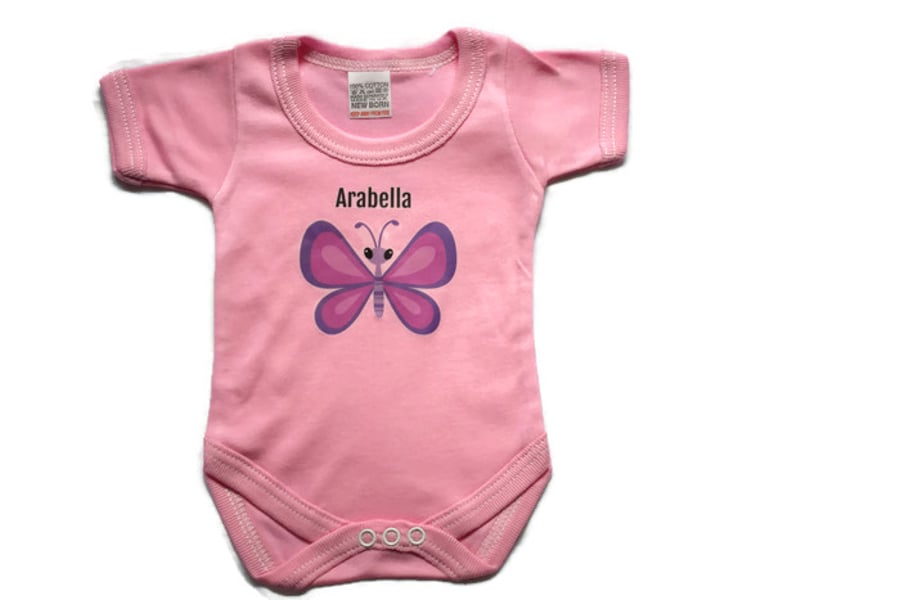 Personalised Baby Grow Babygrow Butterfly Design