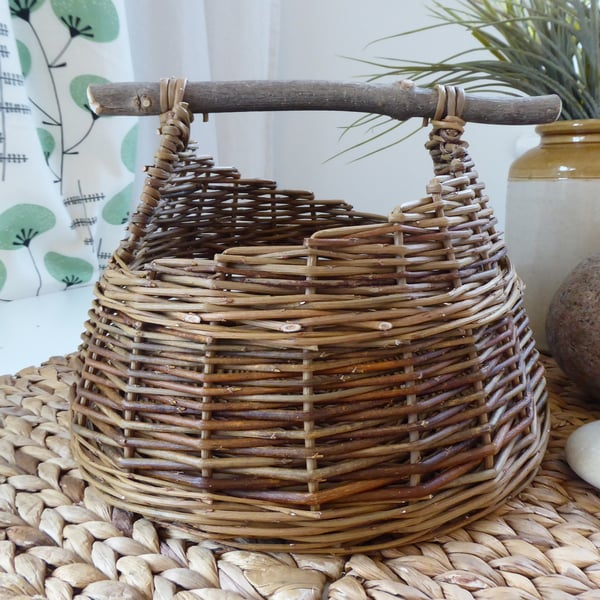 Small Willow Basket with a Wooden Handle