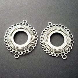 2 x Large Round Cameo Setting or Connector - Antique Silver