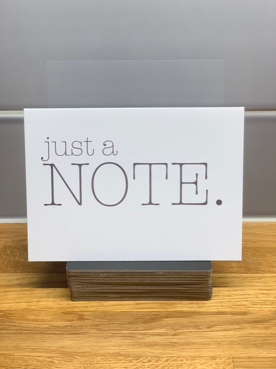 Pack of 5, 'Just A Note' Cards, Baskerville
