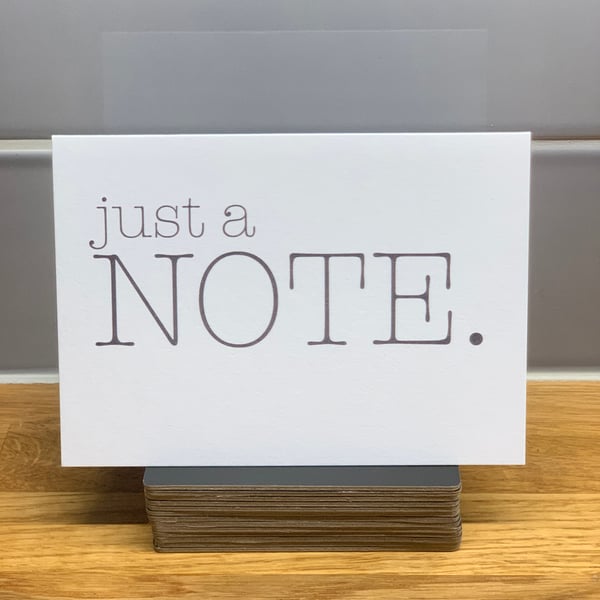 Pack of 5, 'Just A Note' Cards, Baskerville