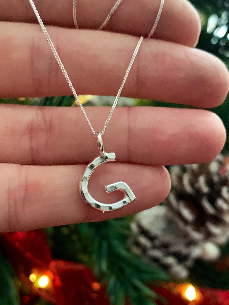 Silver Letter G Necklace - G Initial - Small Handmade Hammered Initial - Sparkly