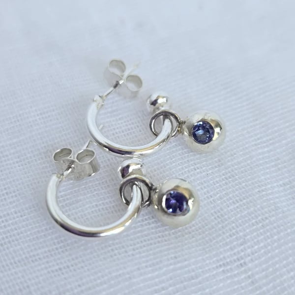 Tanzanite Gem Pebble Mini Hoops Earrings