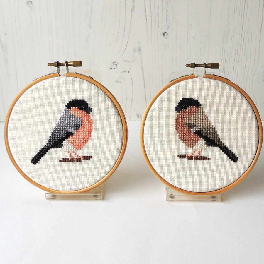 SECONDS SUNDAY bullfinches cross stitch hoop art - 2 x 4-inch10cm wooden hoop
