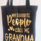 Mothers Day Grandma tote bag black canvas shoulder shopping carrier