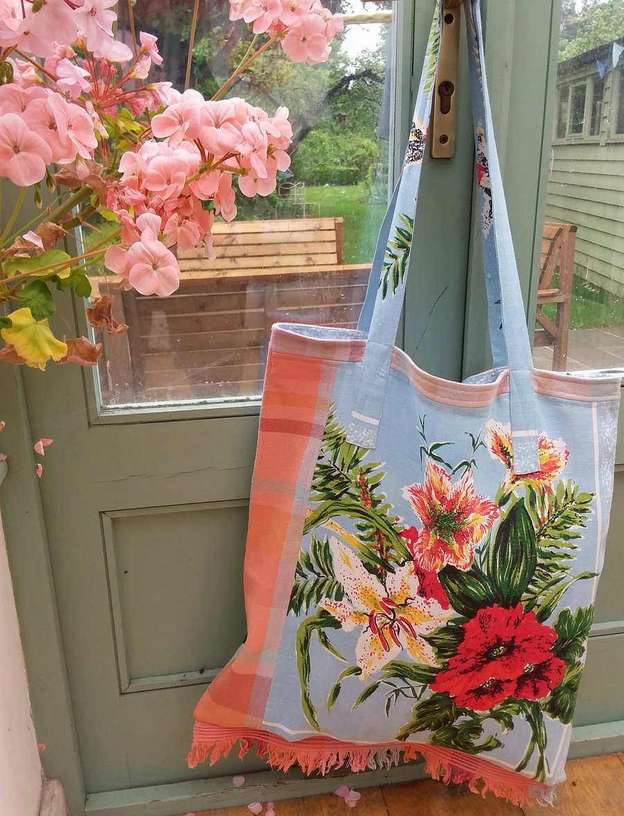 Extra large tote bag - vintage fabrics