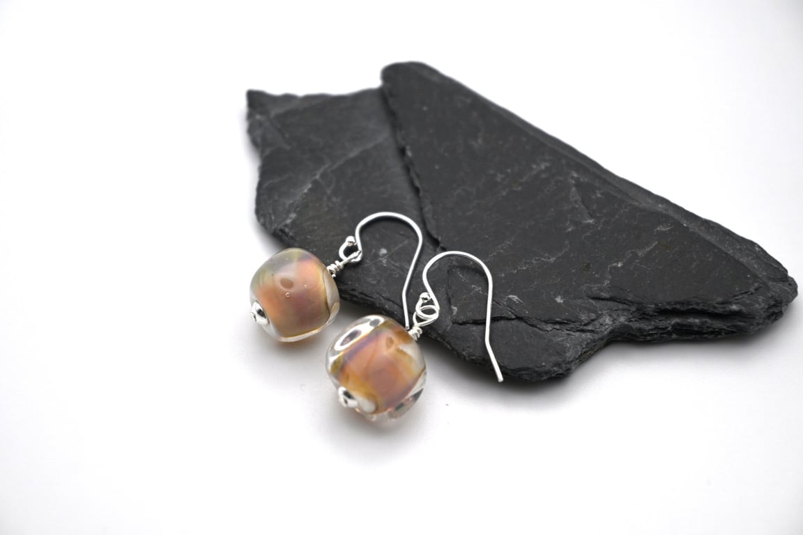 lampwork glass topaz nugget earrings
