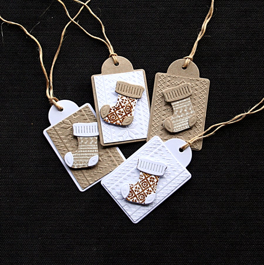 Christmas Stockings Tags - Handcrafted Christmas Gift Tags (set of 4)- dr17-0051