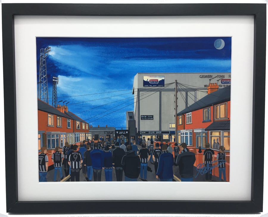 Grimsby Town F.C, Blundell Park, Framed Football Art Print. 20" x 16" Frame Size